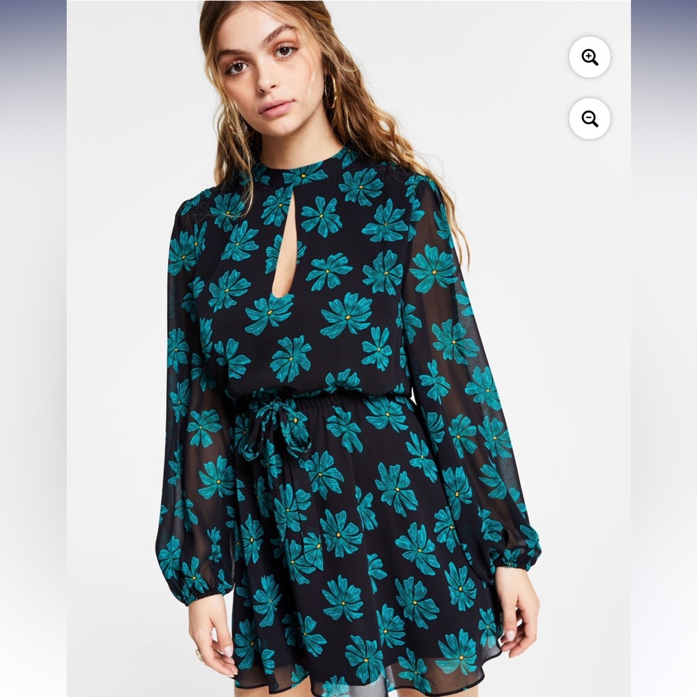 Bar III Teal Floral Long Sleeve Dress